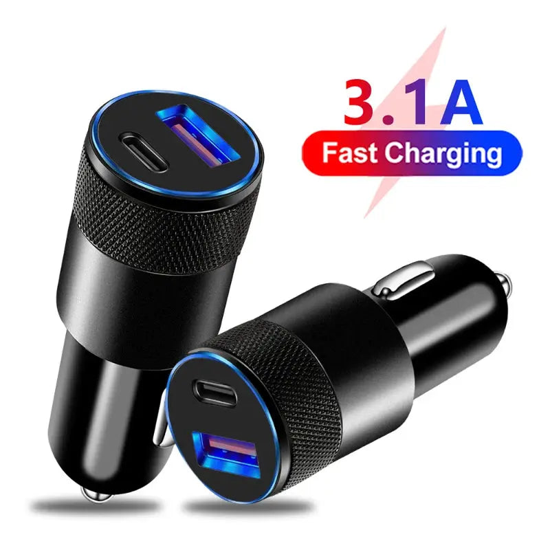 USB Car Charger Type C Dual Ports Fast Charging Phone Adapter ryshop